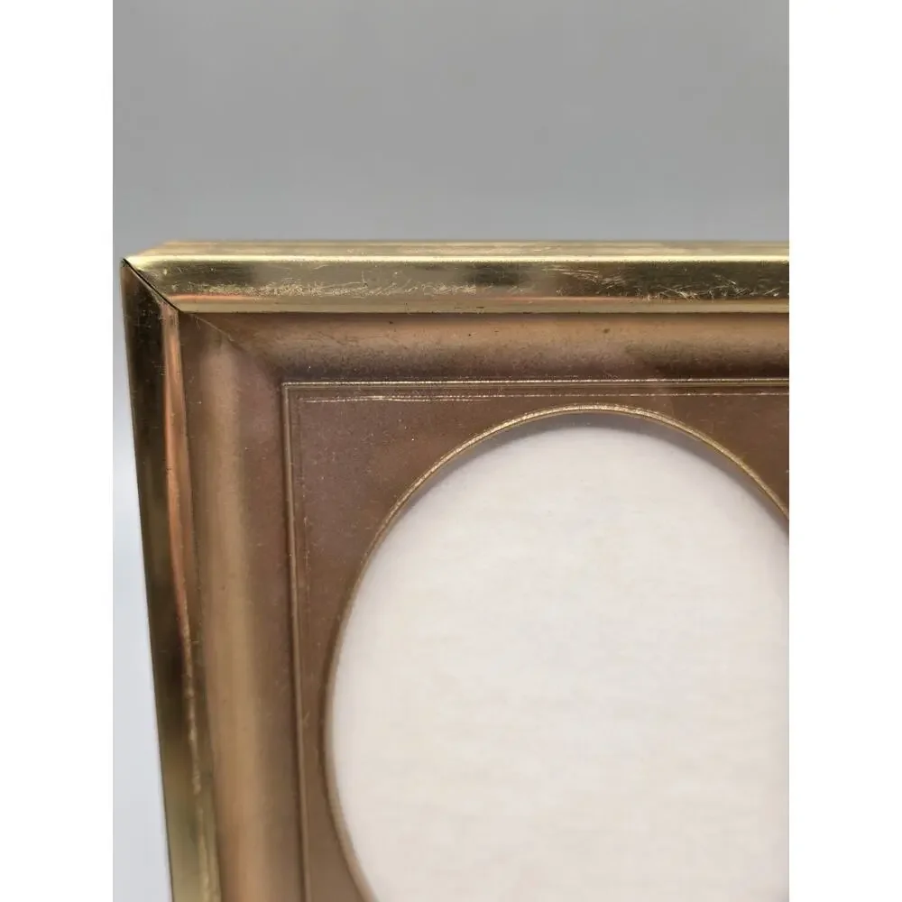Vintage Brass Picture Frame Gold Tone Oval Mat Insert Mid Century Retro
